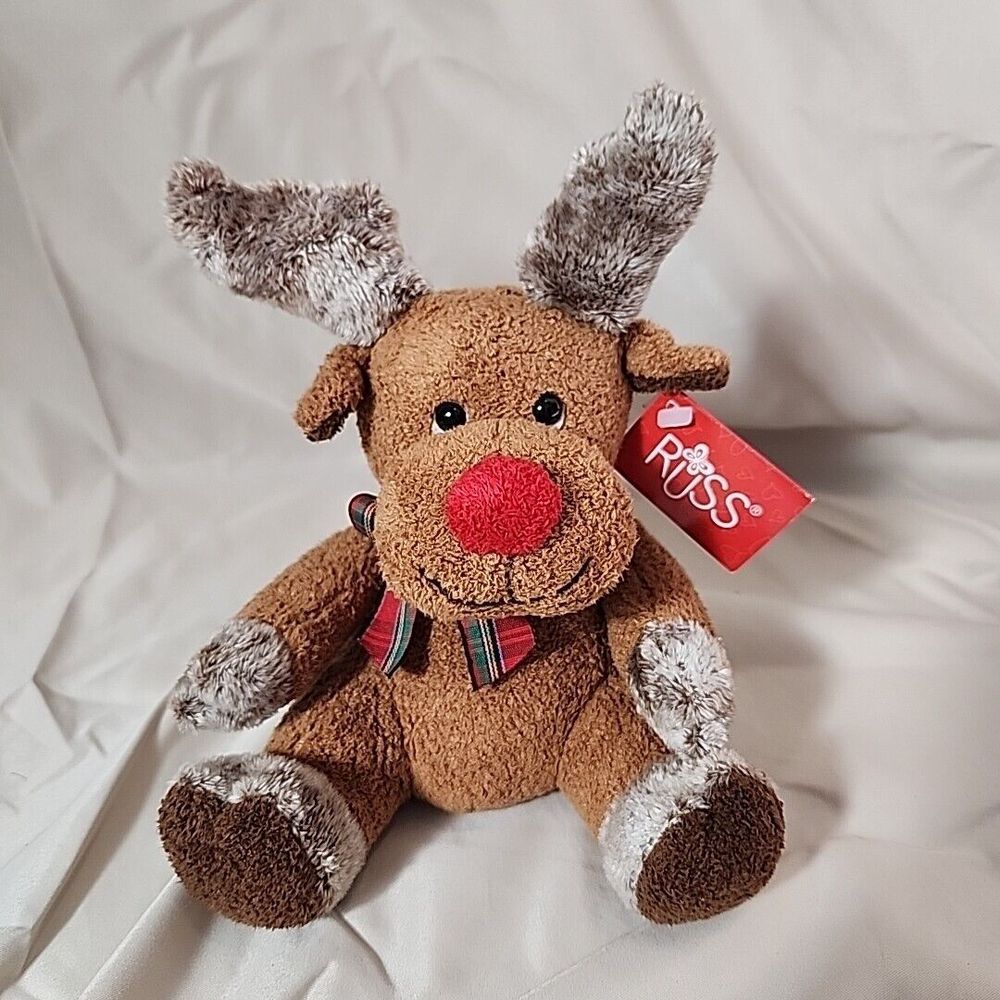 Vintage RARE Russ‎ Berrie Blinker Red Nosed Reindeer Beanie Plush Stuffed Animal